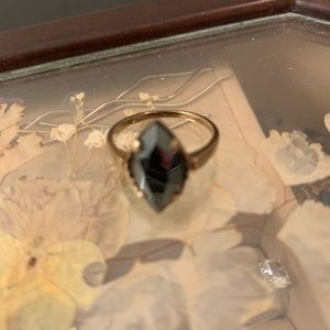 Women’s 10k Gold ring w/ marquis-cut Alaskan black diamond (hematite)